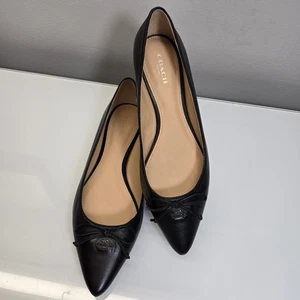 Scarpe ballerine Coach 9,5B nere in pelle a punta fiocco civetta vecchi soldi - Foto 1 di 11