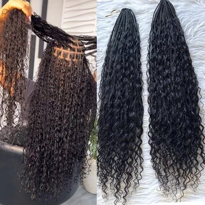 Crochet Human Hair Boho Box Braids with Human Hair Curls Pre-looped Crochet B... - Picture 1 of 9