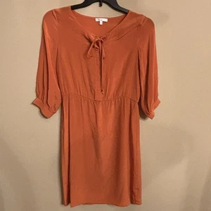 GLAM Dress Women's S Orange 100% Silk Scoop Neck 3/4 Sleeve Fun Day Out Midi - Picture 1 of 14