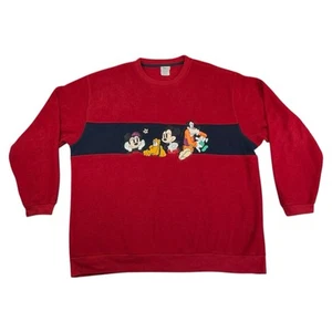 Felpa Vintage Disney Topolino e Amici XL Pullover in Pile Rosso Ricamato - Foto 1 di 8