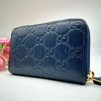 Estuche para monedas GUCCI GG Shima cremallera redonda azul marino de JAPÓN Foto 1 de 4