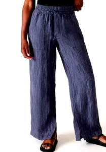 Athleta Retreat Leinenhose hoher Bund weites Bein blau Regenviolett Damen Größe L - Bild 1 von 16