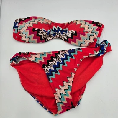 Conjunto de Biquíni Old Navy Médio Maiô Vermelho Multicolorido Padrão Zig Zag Vintage Y2k - Imagem 1 de 4