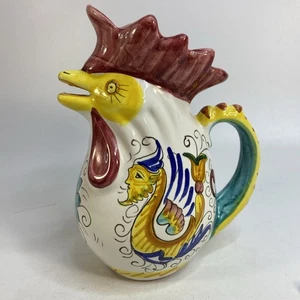 Vintage Williams Sonoma Rooster Pitcher Fratelli Mari Deruta Italy Dragon 8.5in - Picture 1 of 15