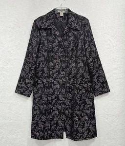 NOTATIONS Women's Pink Floral on Black Onyx Peacoat Blazer Elegant Jacket Size L - Picture 1 of 11