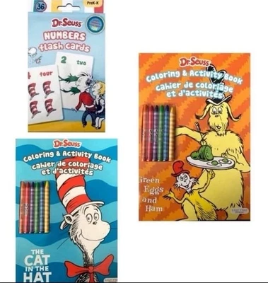 New 3pc Dr. Seuss Coloring Books, Crayons, Learning Cards. Ages 3+ - Image 1 of 2
