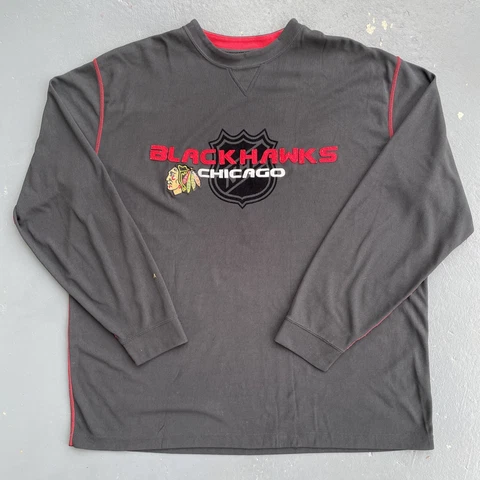 Chicago Blackhawks Jersey Shirt Hockey NHL Men XL Black Long Sleeve Embroidered Cover