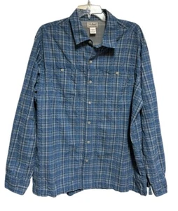 Camisa LL Bean Talla Grande Azul A Cuadros Rendimiento Pesca Nylon Bolsillos Exterior - Imagen 1 de 5