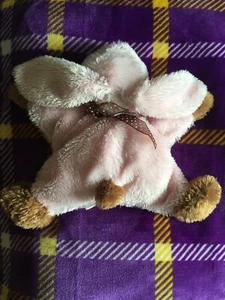 Carter's Pink Bunny Plush Rabbit Brown Floppy Laying Polka Dot Bow - Picture 1 of 7