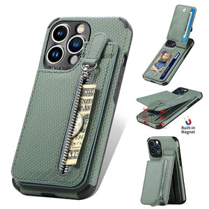 For iPhone 13 12 11 14 15 16 Pro Max Shockproof Zipper Wallet Leather Stand Case - Picture 1 of 70