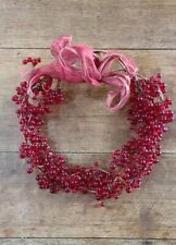 Rustic Farmhouse Pepperberry Red Bead Christmas Valentine Wreath Candle Ring 13"