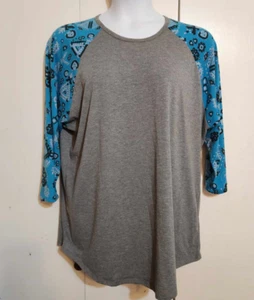 3XL Lularoe Randy Grey/Blue Paisley 3/4 Sleeve Raglan Shirt - Picture 1 of 6