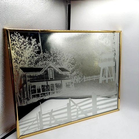 16" x 20" ETCHED GLASS WALL MIRROR. COUNTRY FARM, BARN decor hanging Cover