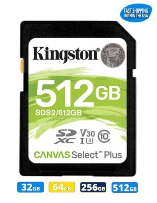 Lote de tarjetas de memoria Kingston SD Canvas Select Plus 32 GB 64 GB 256 GB 512 GB Foto 1 de 4