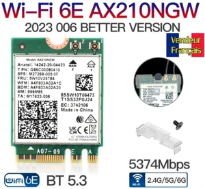 Carte WiFi 6E Bluetooth 5.3 - 5374Mbps - 2.4G 5G - AX210NGW - NGFF M.2 - WLAN - Photo 1/7