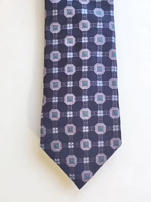 Canali 100% 真丝男式豪华领带意大利几何色调紫色和蓝色二手状况完好 — 第 1/4 张图片