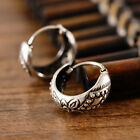 2024 Vintage 925 Sterling Silver Bali Oxidized Lotus Huggie Hoop Earrings New