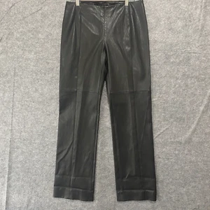 Yansi Fugel Leather Pants Womens Sz 10 Black Straight Leg Zip Front Classy - Picture 1 of 8