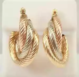 Estate Vintage 14K Yellow Rose White Gold Plated COLOR Hoop Earrings - Picture 1 of 4