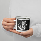 Enamel Mug, cat playing piano mug, cat lover gift mug, tea, chocolate, coffee