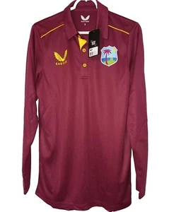 Camisa Polo de Cricket de las Indias Occidentales Manga Larga CASTORE para Hombres/Granate TALLA PEQUEÑA NUEVA CON ETIQUETAS - Imagen 1 de 7