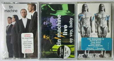 TIN MACHINE 3 SEALED Cassettes Tin Machine I&II & Live Oy Vey Baby Hype Stickers - Image 1 of 3