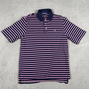 Polo Golf Ralph Lauren Polo Shirt Adult Medium Pima Cotton Pink Striped Mens - Picture 1 of 7