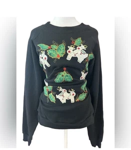 Vintage 90s reindeer holly leaves glitter puffy paint nostalgic sweatshirt XL - Picture 1 of 8