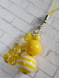 Gummy Bear Bubblegum Handmade Beaded Cell Phone Charm Strap Yellow White New - Zdjęcie 1 z 3