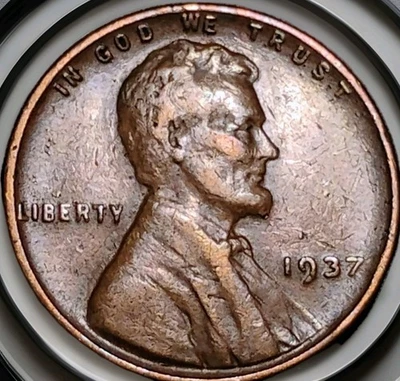 1937 Lincoln Wheat Cent Errors On Rim Off Center Strike Copper Beauty! - Image 1 of 2