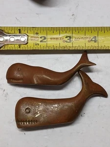 Set of two 3.25” Bronze Brass Whale Paperweight , Vintage Patina  - Picture 1 of 7