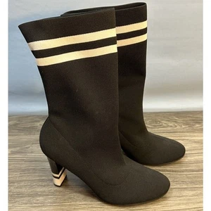 Circus Sam Edelman Talla 9 Negro Blanco Rayas Tacón Calcetín Botas Emo Whimsigoth - Imagen 1 de 10