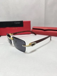 Cartier Glasses, Diamond Cut With Solid Brown wood Frame - Picture 1 of 22