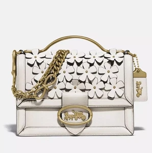 COACH RILEY Top Handle 22 Tea Rose Floral Appliqué Crossbody Chalk NEW IN WRAP! - Picture 1 of 8