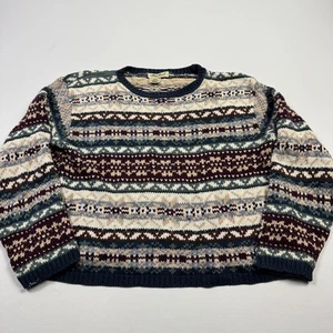 Vintage Eddie Bauer Sweater Mens Medium Multicolor Fair Isle Knit Made USA 90s - Picture 1 of 11