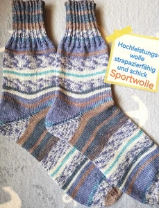 Gr 45 46 Handgestrickt Wollsocken Stricksocken OPAL Sport Blau Braun SELTEN - Bild 1 von 12