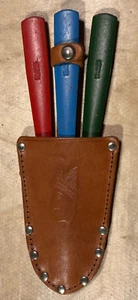Vintage Solingen Germany Throwing Daggers 3 Knives Leather Sheath Case - Picture 1 of 11