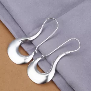 Women's 925 Sterling Silver Elegant 50mm Oblong Hoop Pierced Earrings #E223 - Picture 1 of 4