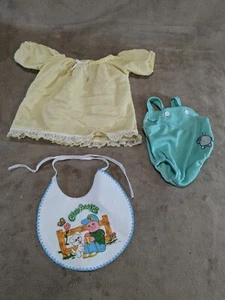Vintage Doll Clothes Yellow Dress Green One piece Bib Fits Cabbage Patch - Picture 1 of 24
