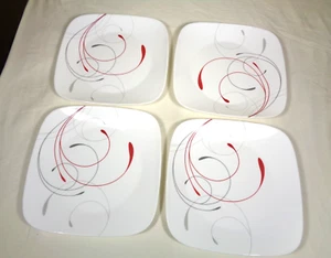 Corelle Vitrelle Splendor 10.5" square dinner plates Red/Gray Swirl Lot 4 ~ EUC - Picture 1 of 11