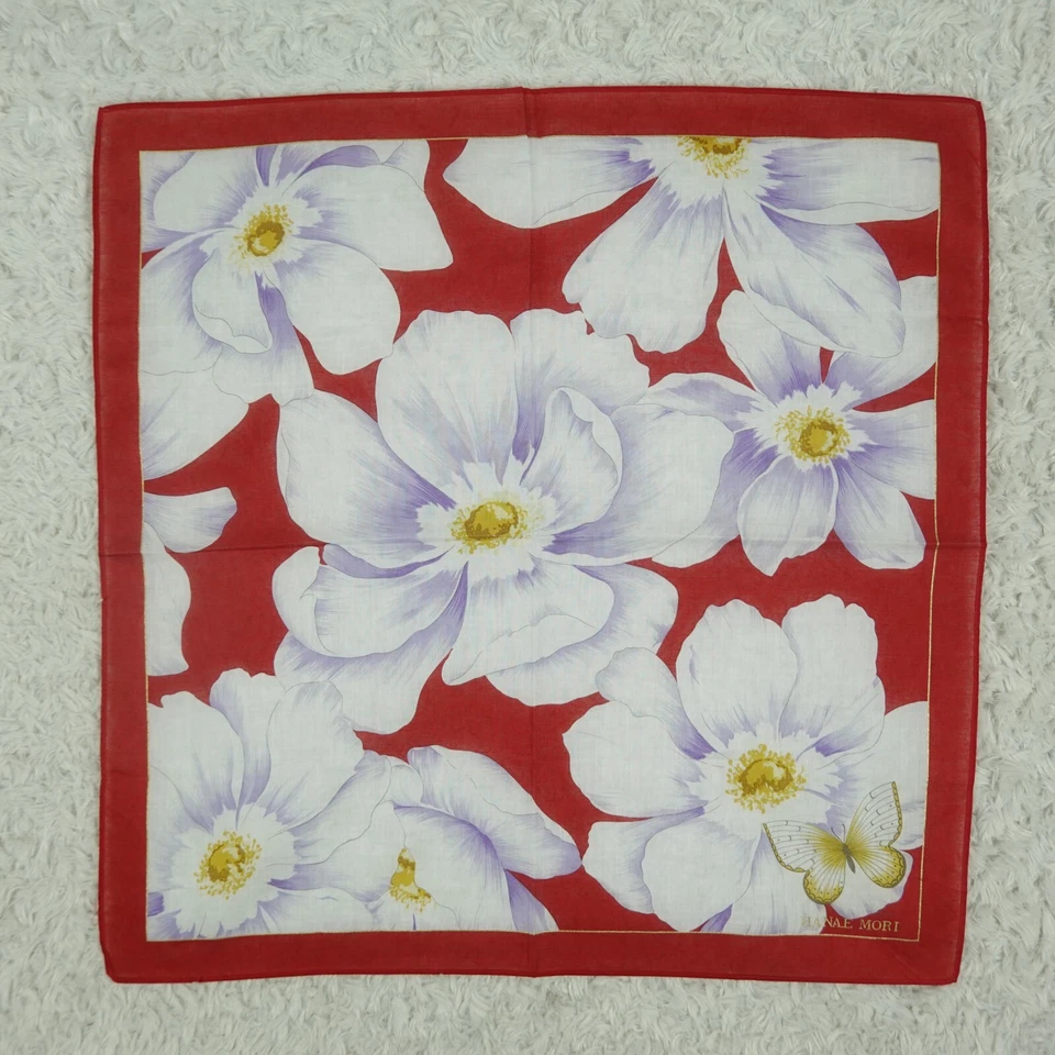M935 HANAE MORI красный цветок хлопок шарф шарфы карман квадратный 17,5 «X 17,5» - Изображение 1 из 4