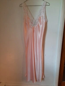 VTG 90s Y2K Lingerie Pink/Peach Satin Lace Maxi Nightgown S Coquette Dollette - Picture 1 of 9