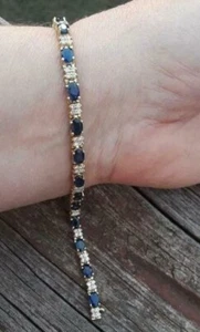 Blue Sapphire Tennis Bracelet 925 Sterling Silver Handmade Bracelet For Her - Picture 1 of 4