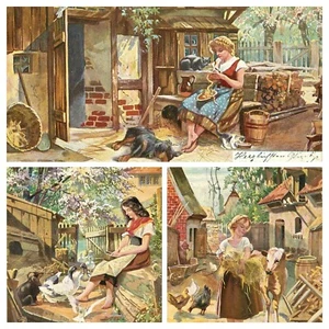 Suiza Granja GIrls indiviso trasero pm Lote de 3 postales - Imagen 1 de 7