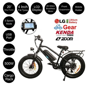 20" Alloy 500W Electric Mountain Bike Ebike Samsung Shimano Black Budtrol - Picture 1 of 4