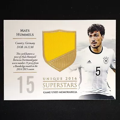 2016 Futera Unique #SS21 Mats Hummels Superstars Memorabilia /59 - Image 1 of 2