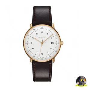 Orologio JUNGHANS Max Bill Quartz 041/7872.02 Cinturino Marrone Acciaio Inox Oro NUOVO - Foto 1 di 9