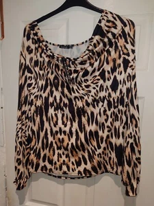Ladies Boohoo Plus Size 24 Slinky Leopard Print Cowl Tunic - Picture 1 of 1
