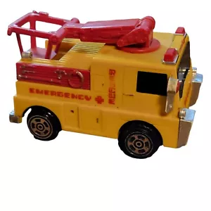 Camión de rescate de emergencia 1975 vintage de juguete ideal canastilla de plástico amarillo extensión - Imagen 1 de 10