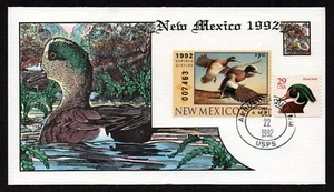USA, SCOTT # NM2, HANDPAINTED MILFORD FDC COVER 1992 NEW MEXICO DUCK WATERFOWL - Picture 1 of 1